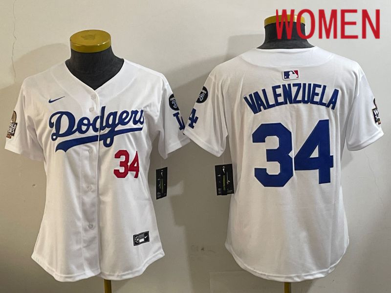 Women Los Angeles Dodgers #34 Valenzuela White Game 2024 Nike MLB Jersey style 1120